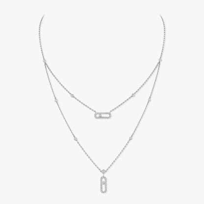 [ElanLuxe Jewelry]2 Rows Rose Gold Diamond Pave_ Necklace Move Uno