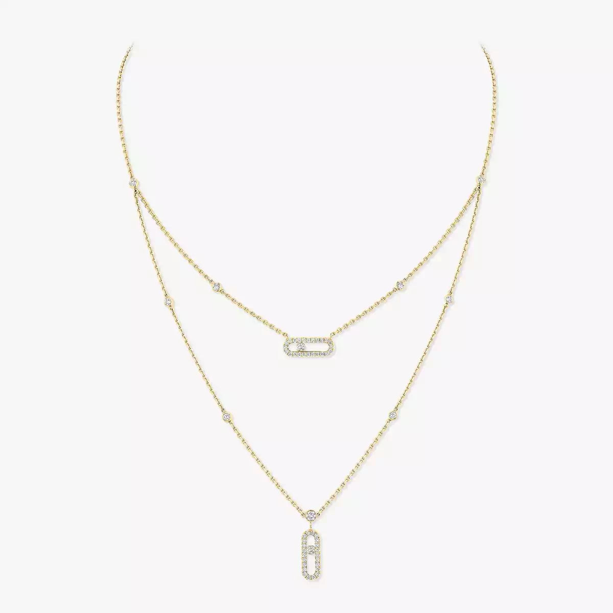 [ElanLuxe Jewelry]2 Rows Rose Gold Diamond Pave_ Necklace Move Uno