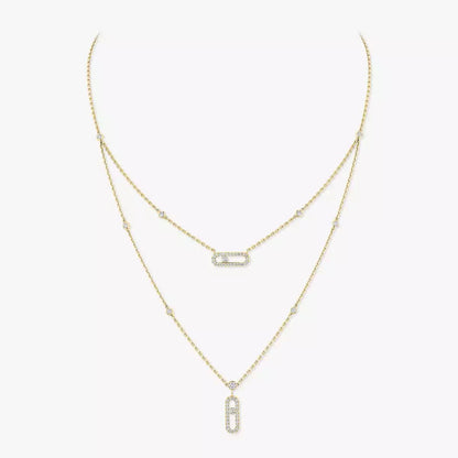 [ElanLuxe Jewelry]2 Rows Rose Gold Diamond Pave_ Necklace Move Uno