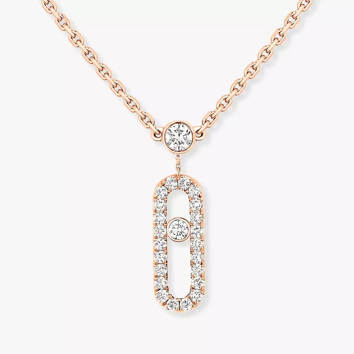 [ElanLuxe Jewelry]2 Rows Rose Gold Diamond Pave_ Necklace Move Uno