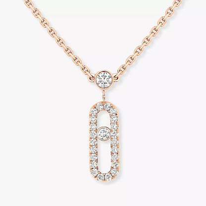 [ElanLuxe Jewelry]2 Rows Rose Gold Diamond Pave_ Necklace Move Uno