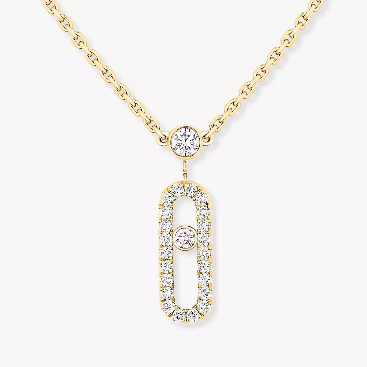[ElanLuxe Jewelry]2 Rows Rose Gold Diamond Pave_ Necklace Move Uno