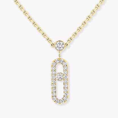 [ElanLuxe Jewelry]2 Rows Rose Gold Diamond Pave_ Necklace Move Uno