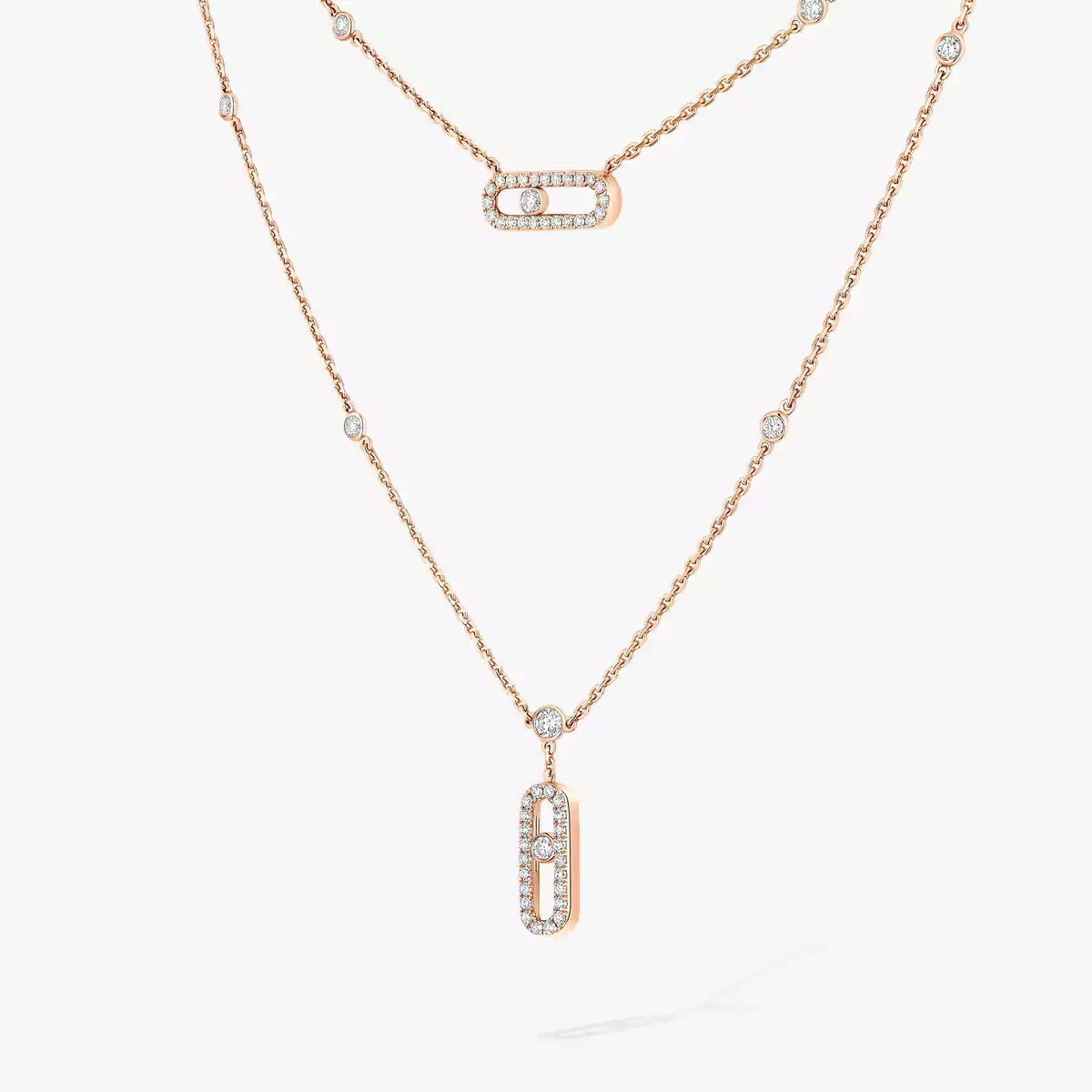 [ElanLuxe Jewelry]2 Rows Rose Gold Diamond Pave_ Necklace Move Uno