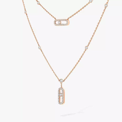 [ElanLuxe Jewelry]2 Rows Rose Gold Diamond Pave_ Necklace Move Uno
