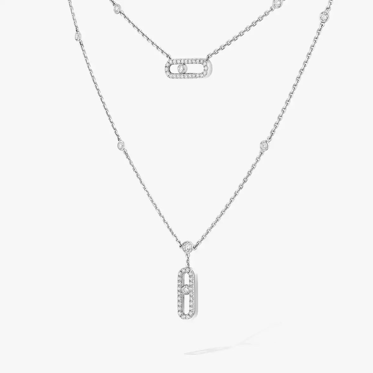 [ElanLuxe Jewelry]2 Rows Rose Gold Diamond Pave_ Necklace Move Uno