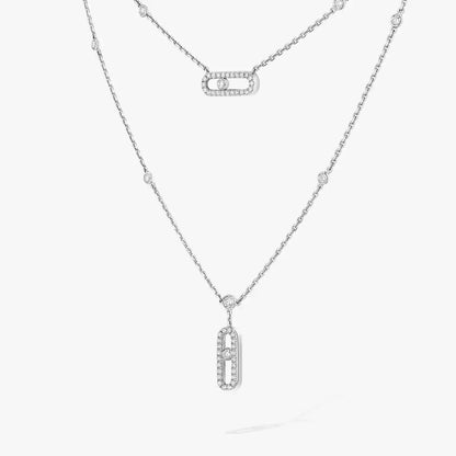 [ElanLuxe Jewelry]2 Rows Rose Gold Diamond Pave_ Necklace Move Uno