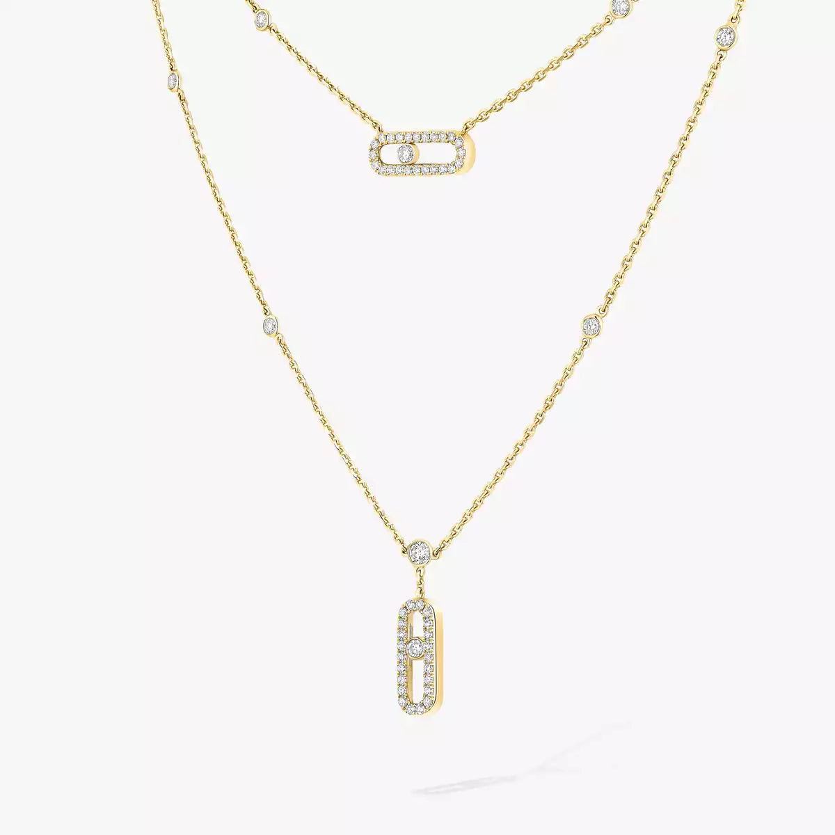 [ElanLuxe Jewelry]2 Rows Rose Gold Diamond Pave_ Necklace Move Uno