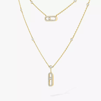 [ElanLuxe Jewelry]2 Rows Rose Gold Diamond Pave_ Necklace Move Uno