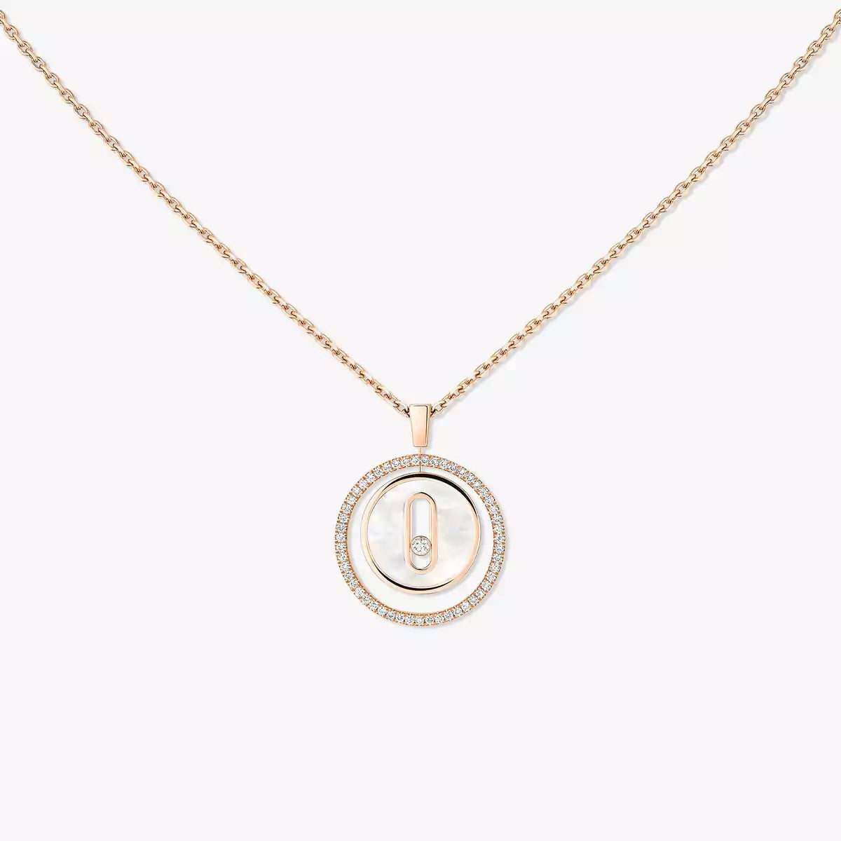 [ElanLuxe Jewelry]Lucky Move Diamond Necklace in Rose Gold and White Mother-of-Pearl