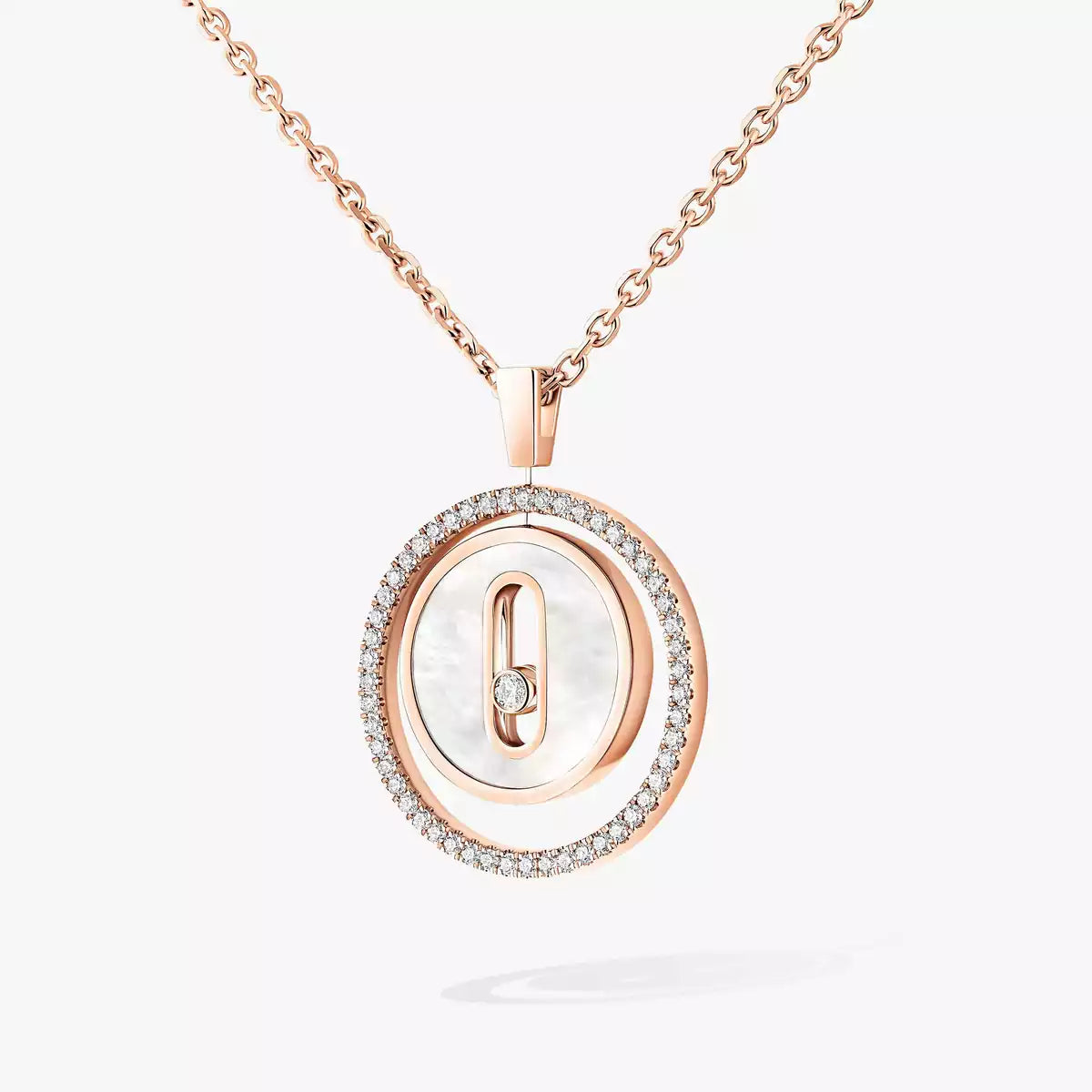 [ElanLuxe Jewelry]Lucky Move Diamond Necklace in Rose Gold and White Mother-of-Pearl