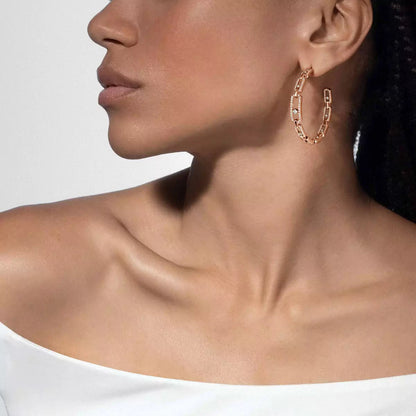 [[ElanLuxe Jewelry]Move Link Diamond Hoop Earrings