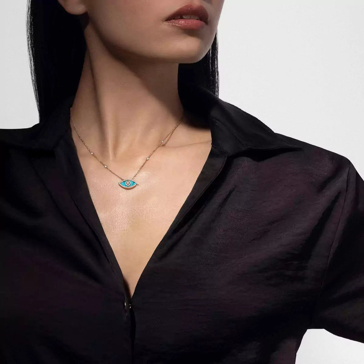 [ElanLuxe Jewelry]Lucky Eye Diamond Necklace in Rose Gold and Turquoise