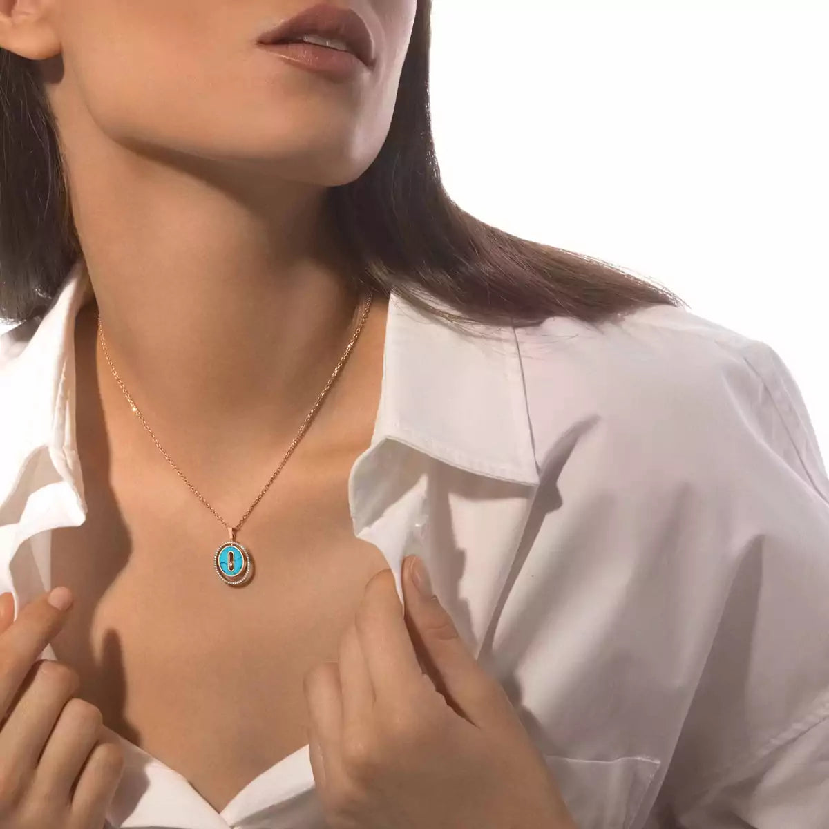 [ElanLuxe Jewelry]Lucky Move Diamond Necklace in Rose Gold and White Mother-of-Pearl