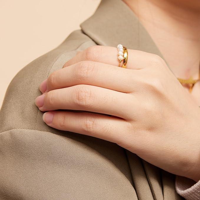 [ElanLuxe]Magnolia Freshwater Pearl Gold Ring