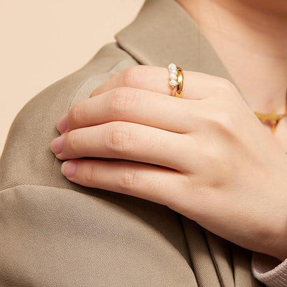 [ElanLuxe]Magnolia Freshwater Pearl Gold Ring