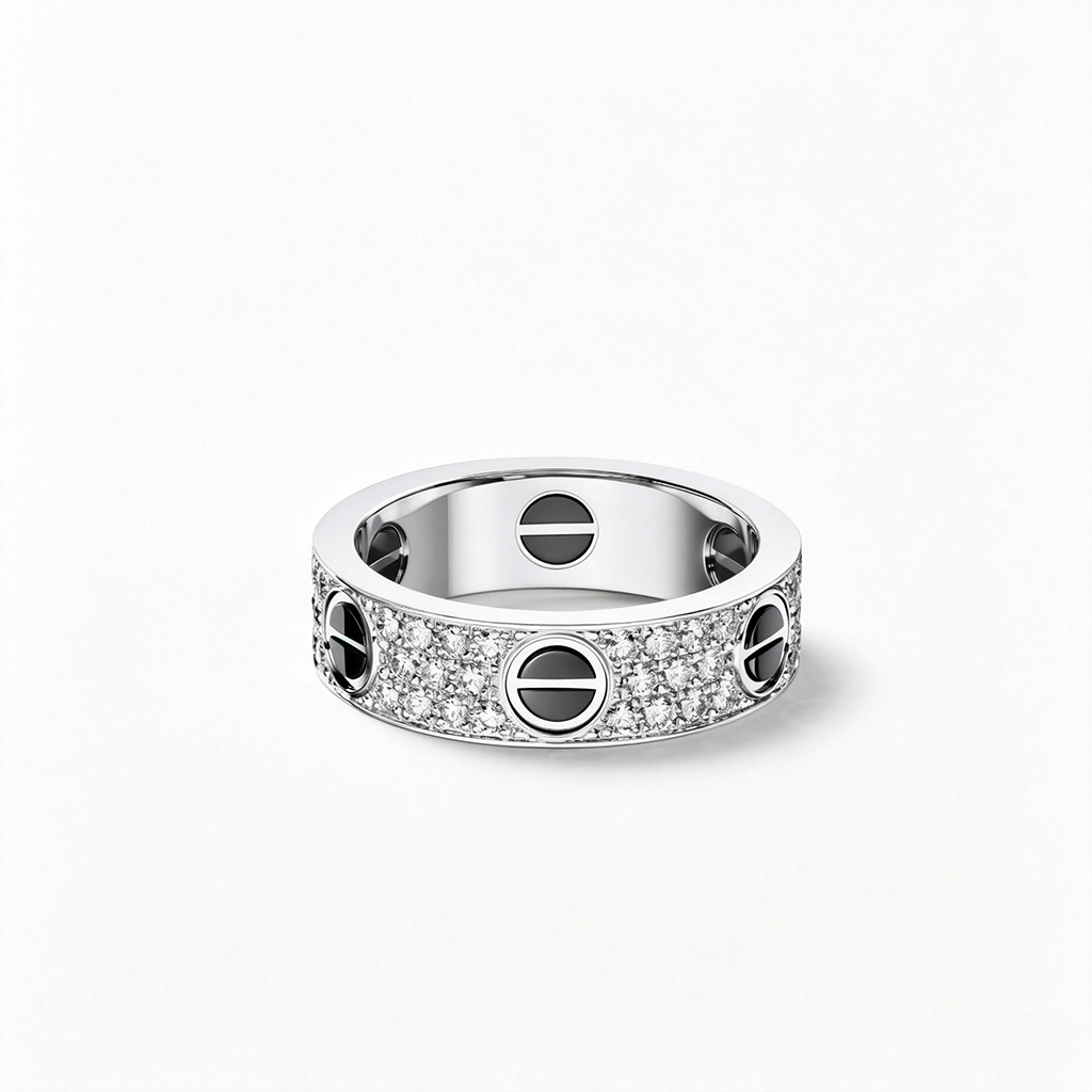 [ElanLuxe Jewelry]LOVE RING 5.5MM DIAMONDS PAVED CERAMIC