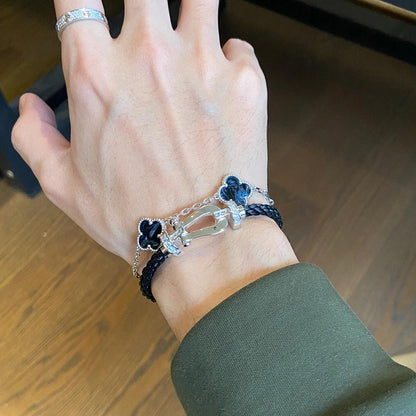 [ElanLuxe Jewelry]CLOVER 5 MOTIF PIETERSITE SILVER BRACELET