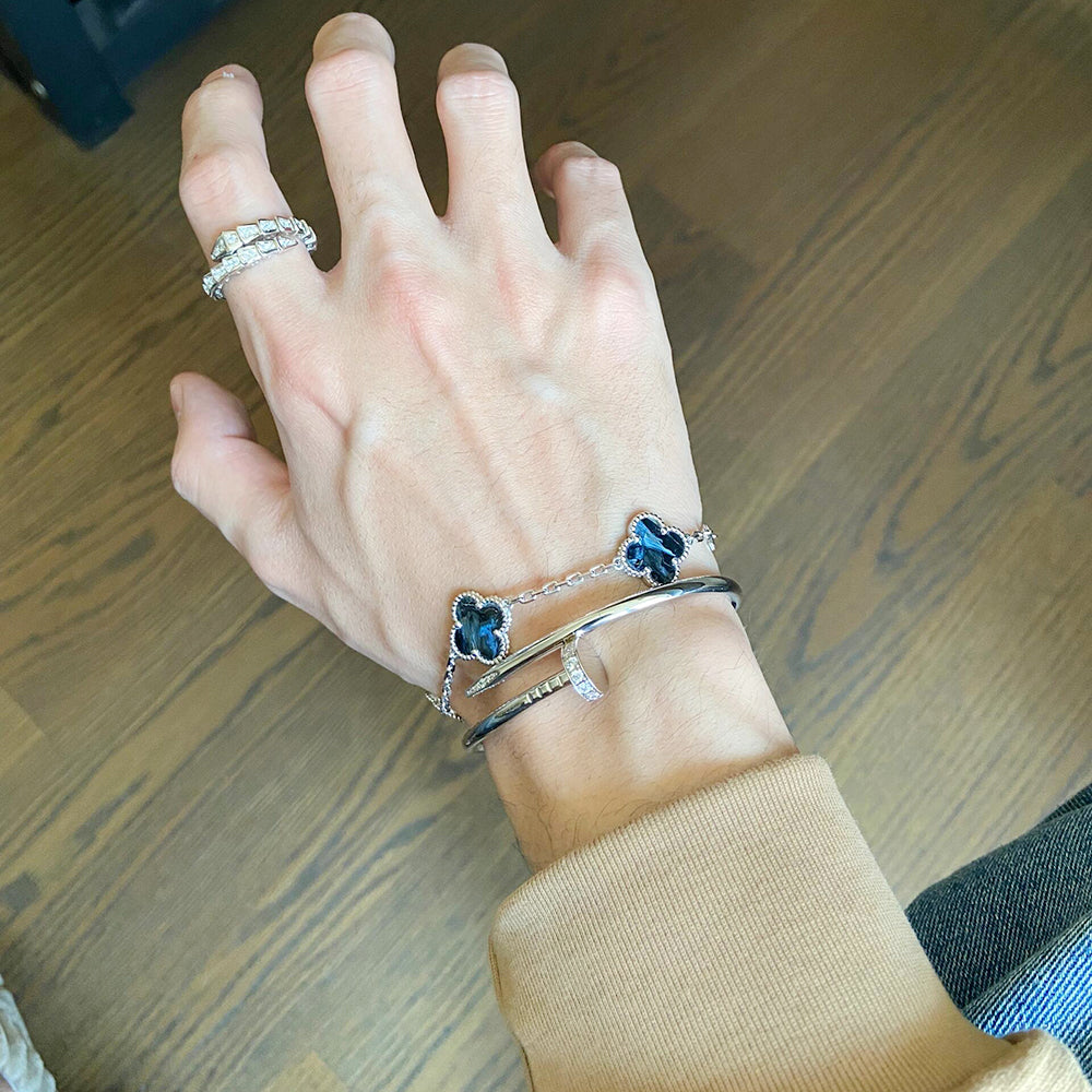 [ElanLuxe Jewelry]CLOVER 5 MOTIF PIETERSITE SILVER BRACELET