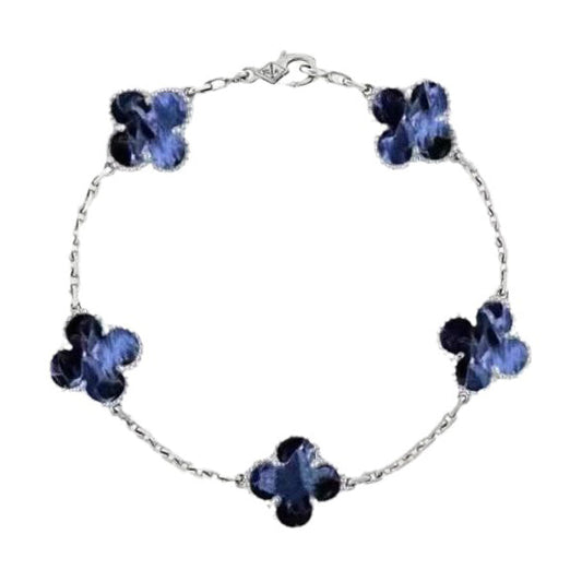 [ElanLuxe Jewelry]CLOVER 5 MOTIF PIETERSITE SILVER BRACELET