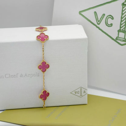 [ElanLuxe Jewelry]NEW CLOVER 5 MOTIFS PINK ENAMEL BRACELET