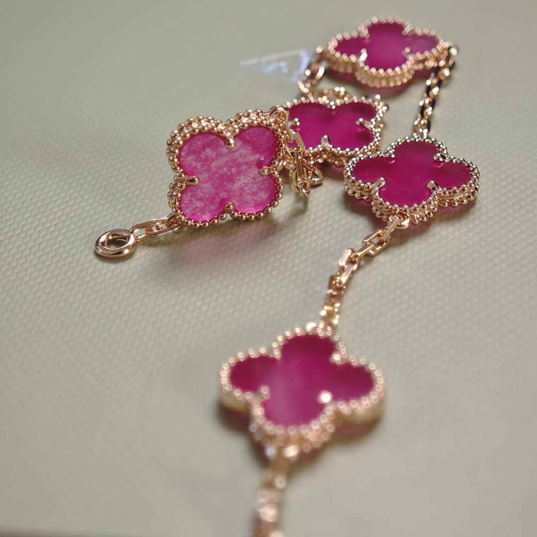 [ElanLuxe Jewelry]NEW CLOVER 5 MOTIFS PINK ENAMEL BRACELET