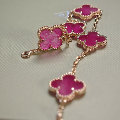 [ElanLuxe Jewelry]NEW CLOVER 5 MOTIFS PINK ENAMEL BRACELET