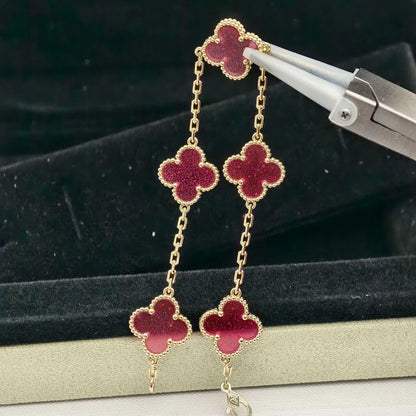 [ElanLuxe Jewelry]NEW CLOVER 5 MOTIFS PINK ENAMEL BRACELET