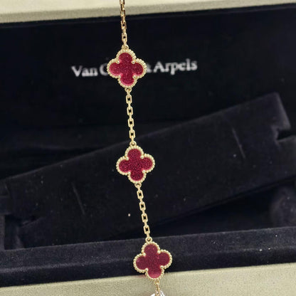 [ElanLuxe Jewelry]NEW CLOVER 5 MOTIFS PINK ENAMEL BRACELET