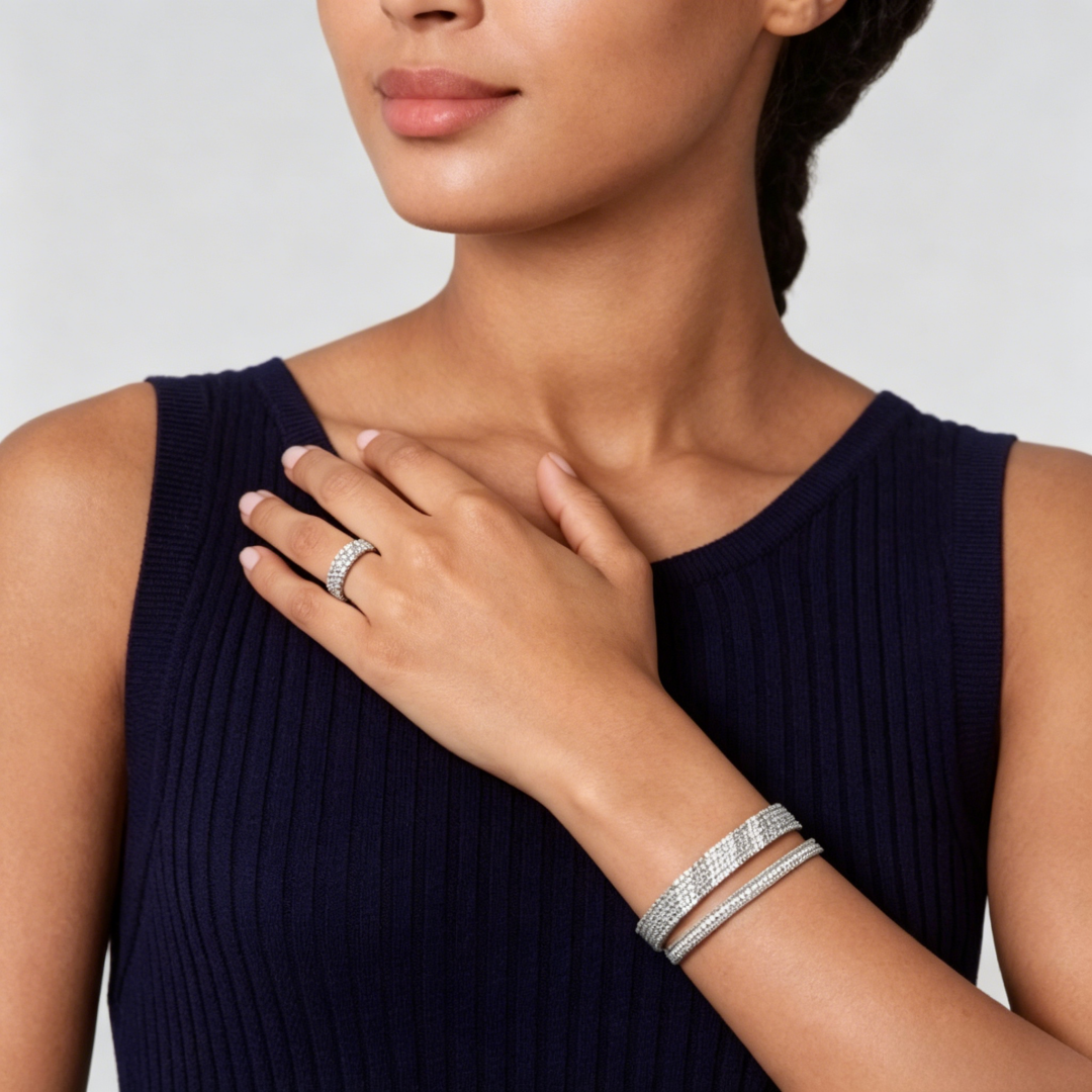 [ElanLuxe Jewelry] THREE-ROW DIAMOND RING