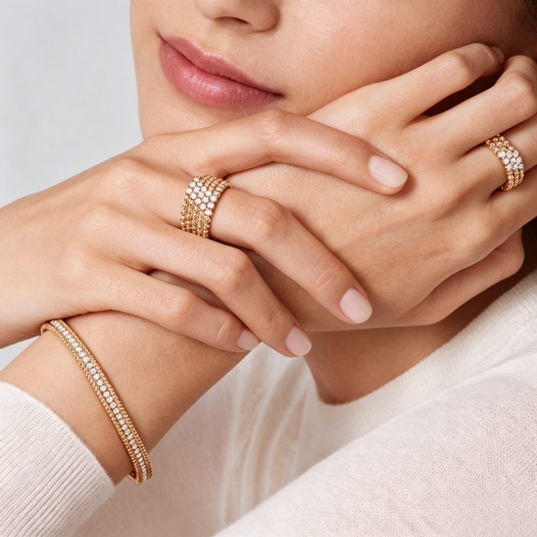 [ElanLuxe Jewelry] THREE-ROW DIAMOND RING