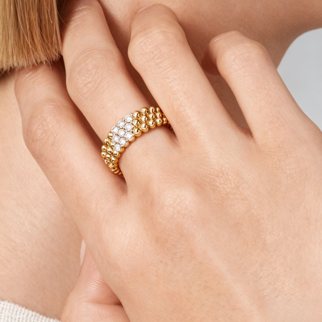 [ElanLuxe Jewelry] THREE-ROW DIAMOND RING