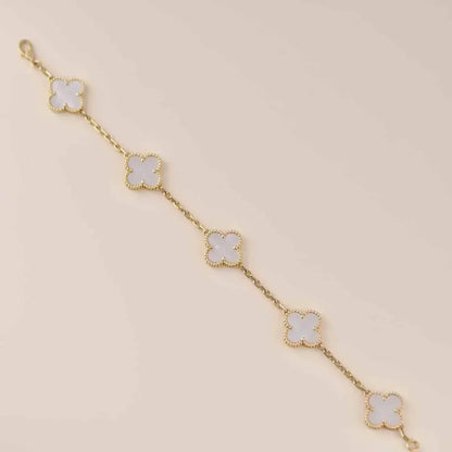 [ElanLuxe Jewelry]CLOVER  5 MOTIF WHITE MOP BRACELET