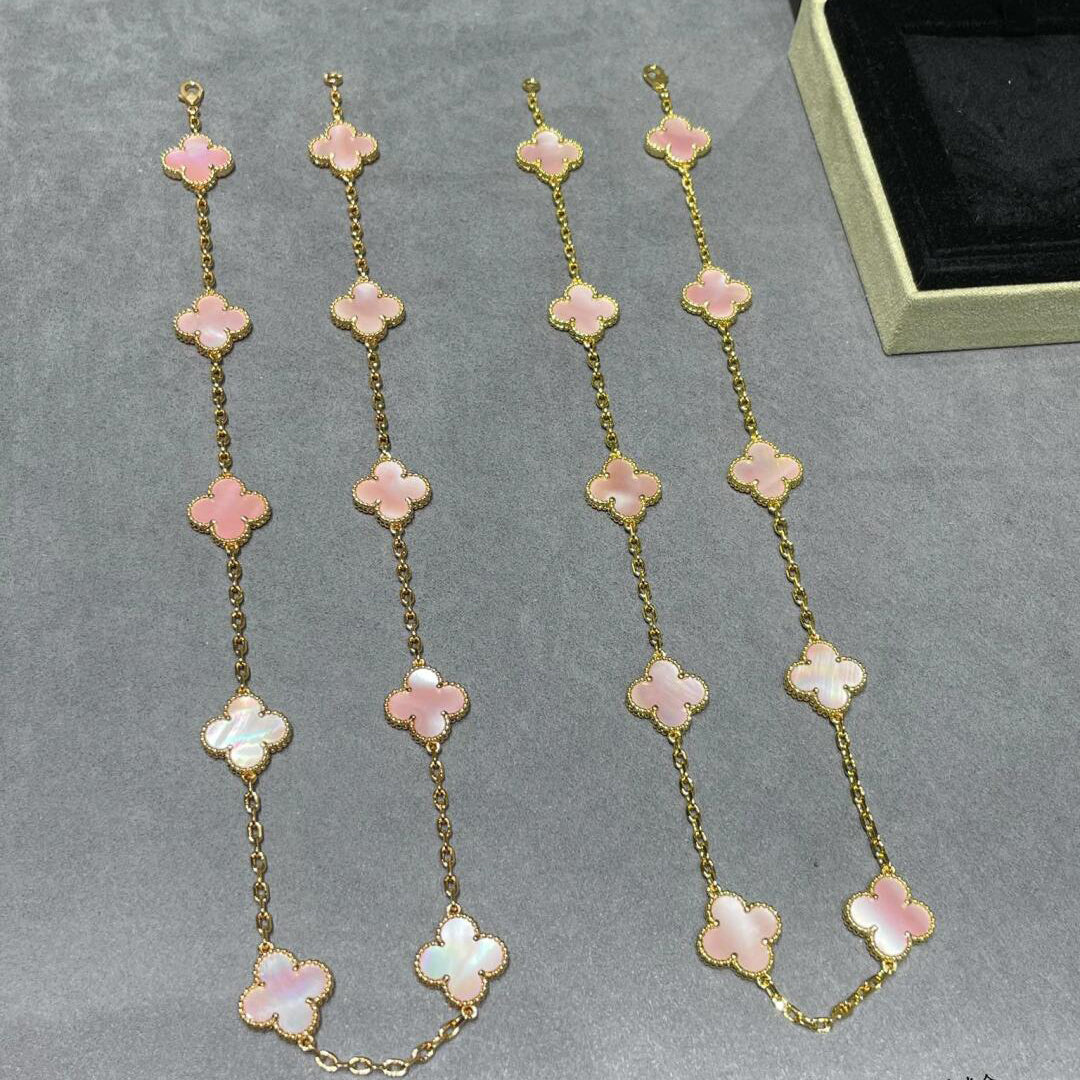 [ElanLuxe Jewelry]CLOVER 10 MOTIFS PINK MOP NECKLACE