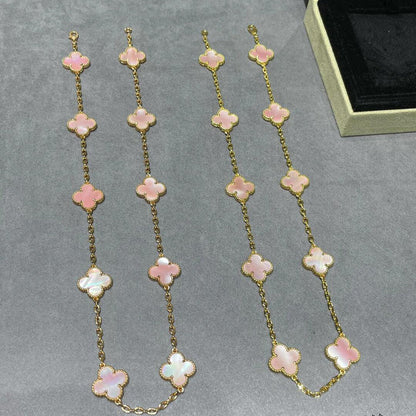 [ElanLuxe Jewelry]CLOVER 10 MOTIFS PINK MOP NECKLACE