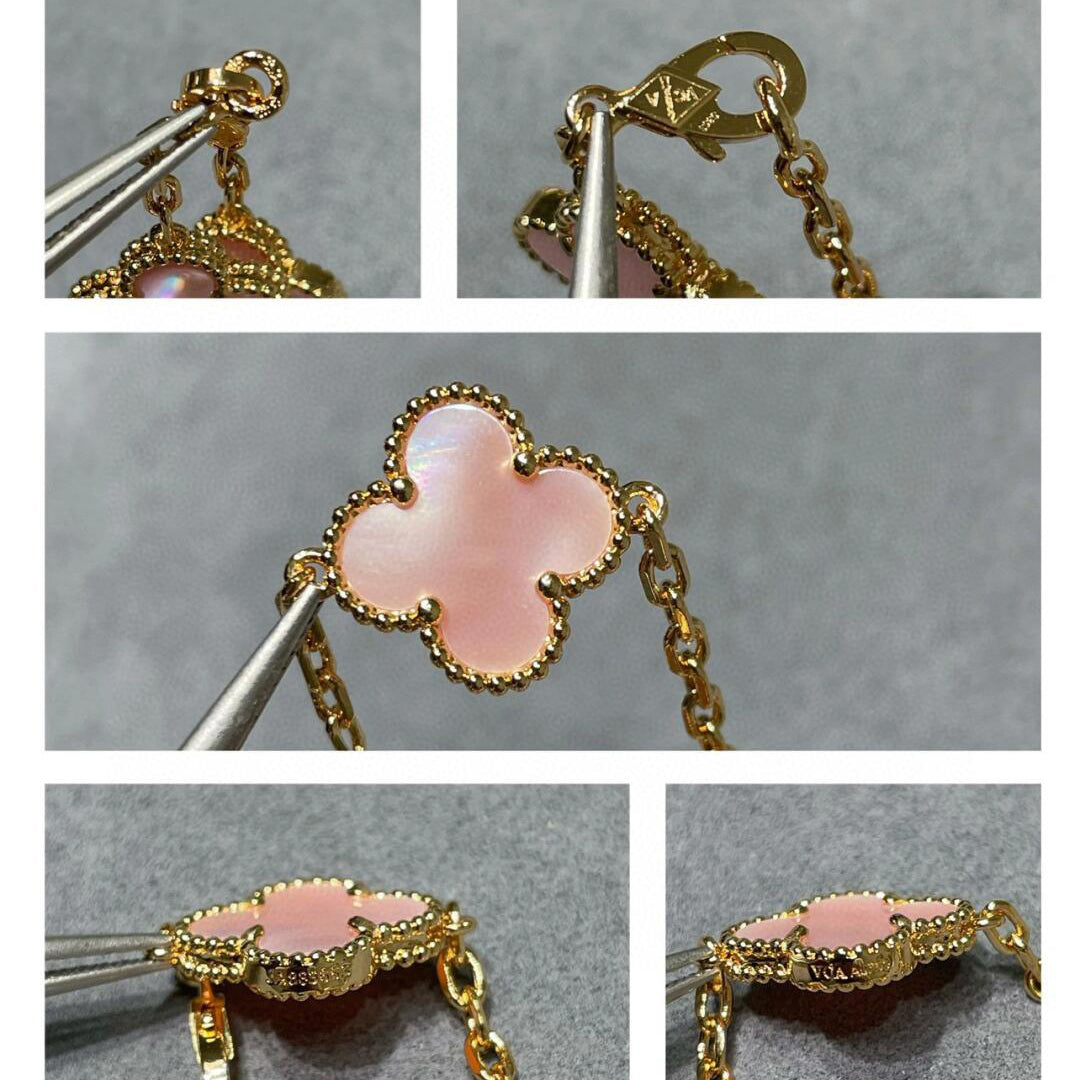[ElanLuxe Jewelry]CLOVER 10 MOTIFS PINK MOP NECKLACE