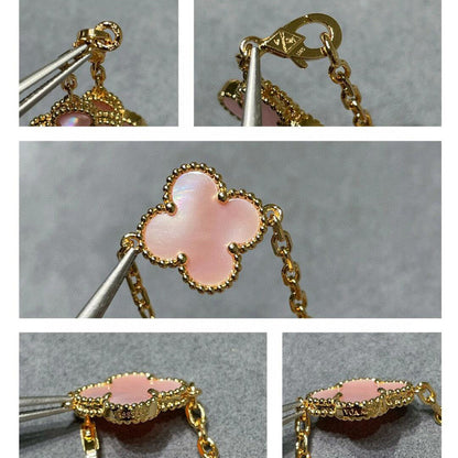 [ElanLuxe Jewelry]CLOVER 10 MOTIFS PINK MOP NECKLACE