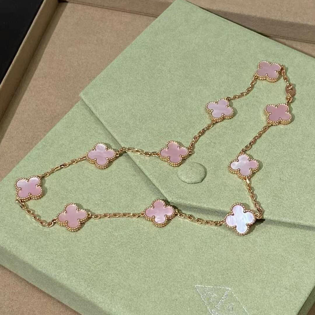 [ElanLuxe Jewelry]CLOVER 10 MOTIFS PINK MOP NECKLACE