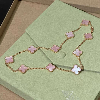 [ElanLuxe Jewelry]CLOVER 10 MOTIFS PINK MOP NECKLACE
