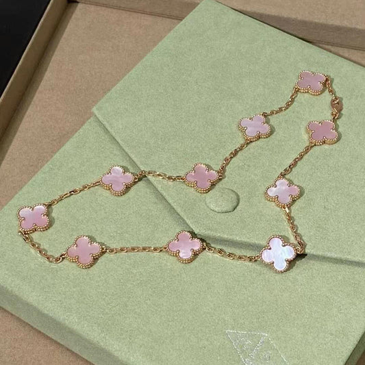 [ElanLuxe Jewelry]CLOVER 10 MOTIFS PINK MOP NECKLACE