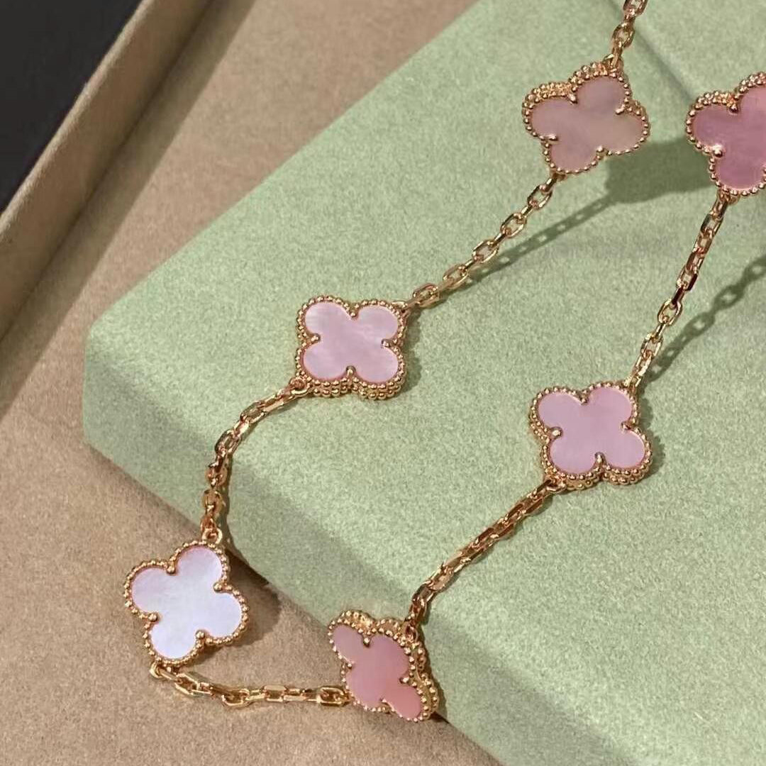 [ElanLuxe Jewelry]CLOVER 10 MOTIFS PINK MOP NECKLACE
