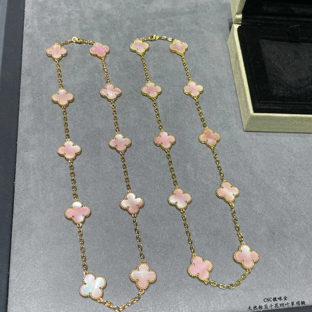 [ElanLuxe Jewelry]CLOVER 10 MOTIFS PINK MOP NECKLACE