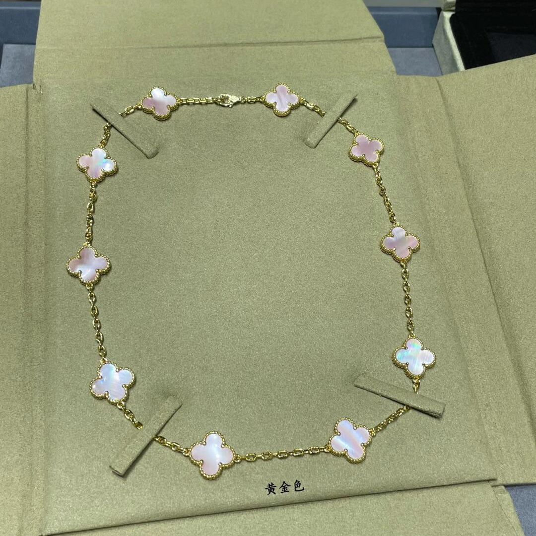 [ElanLuxe Jewelry]CLOVER 10 MOTIFS PINK MOP NECKLACE