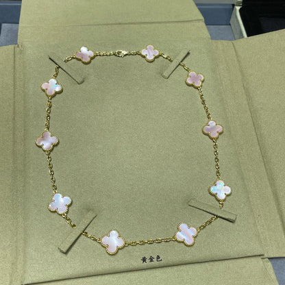 [ElanLuxe Jewelry]CLOVER 10 MOTIFS PINK MOP NECKLACE