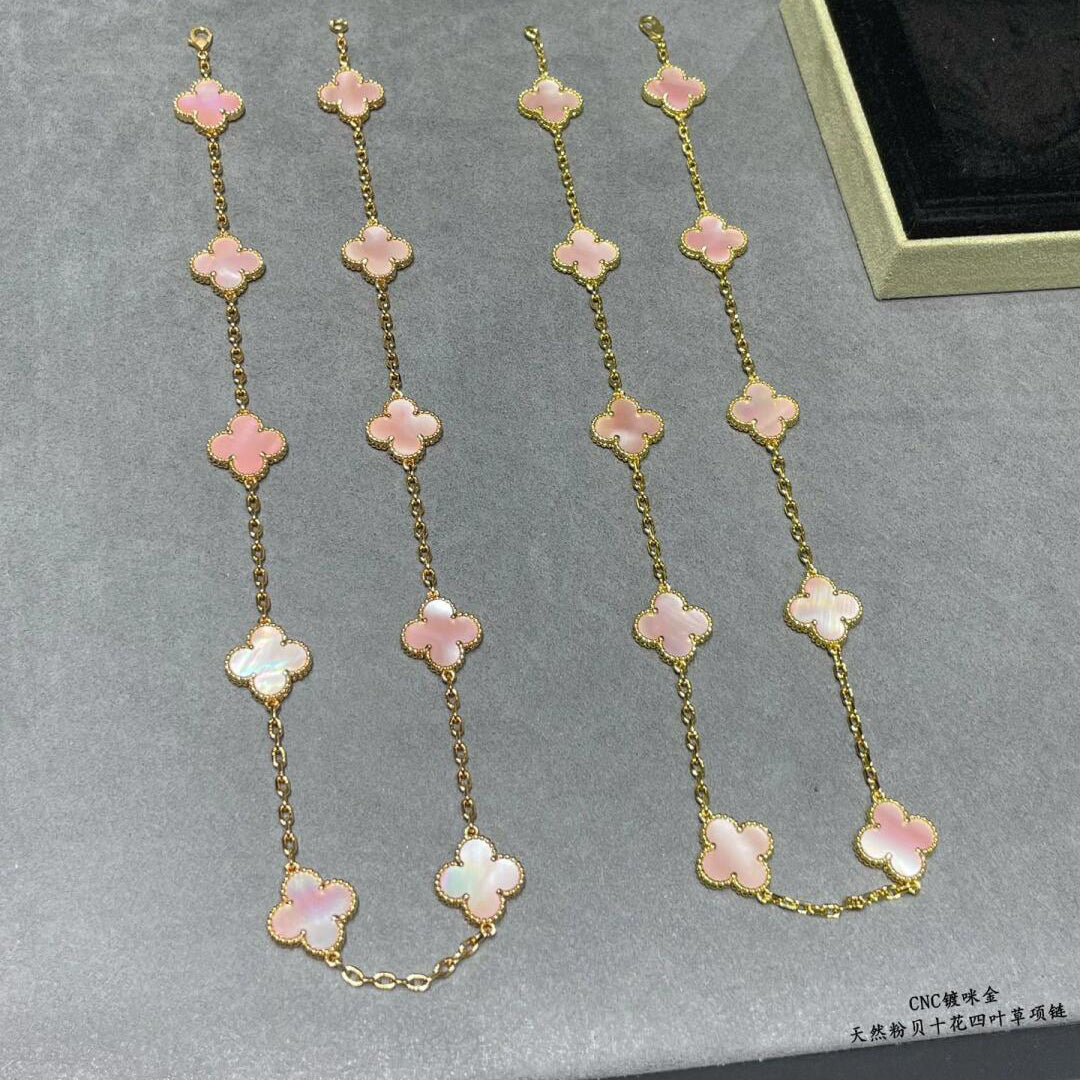 [ElanLuxe Jewelry]CLOVER 10 MOTIFS PINK MOP NECKLACE