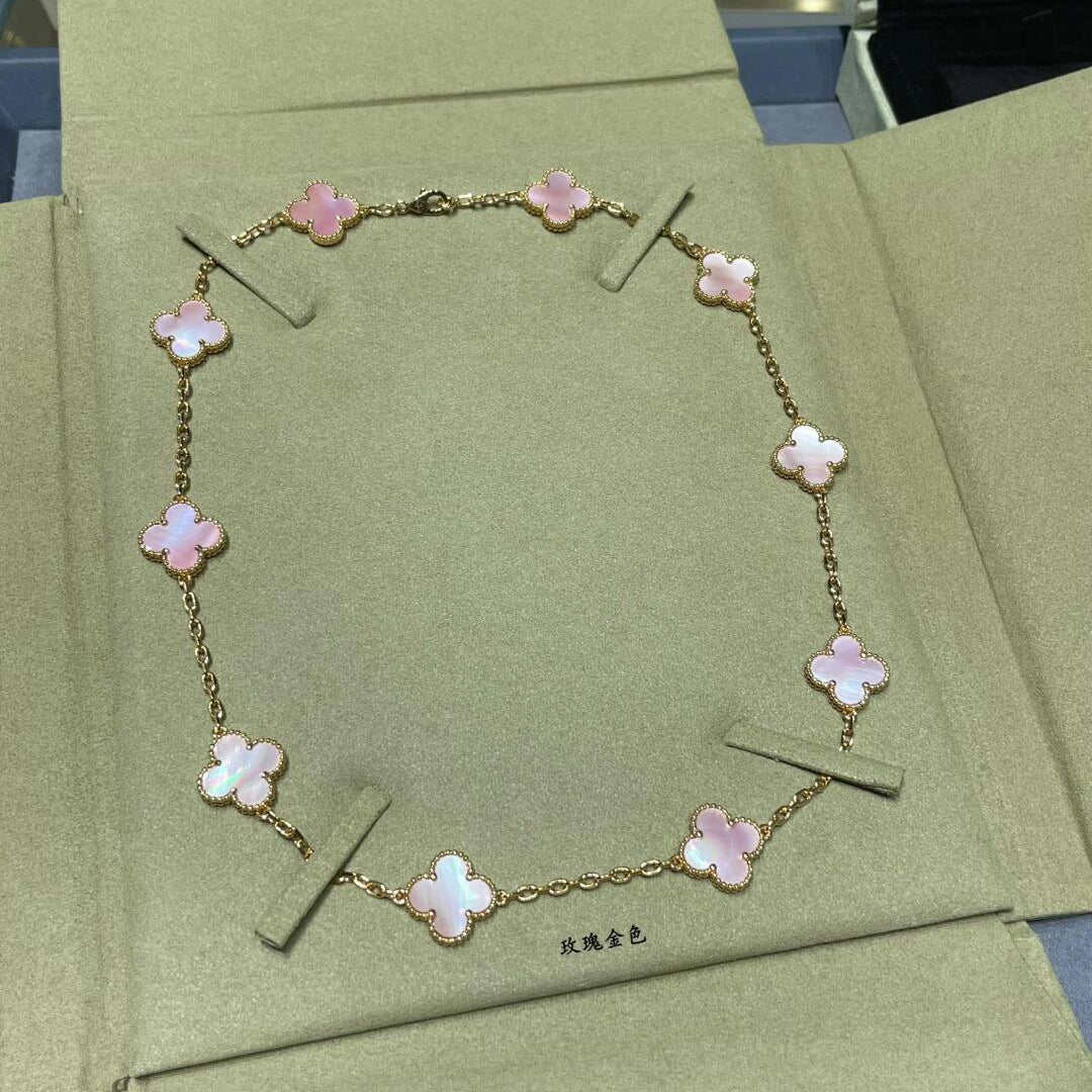 [ElanLuxe Jewelry]CLOVER 10 MOTIFS PINK MOP NECKLACE
