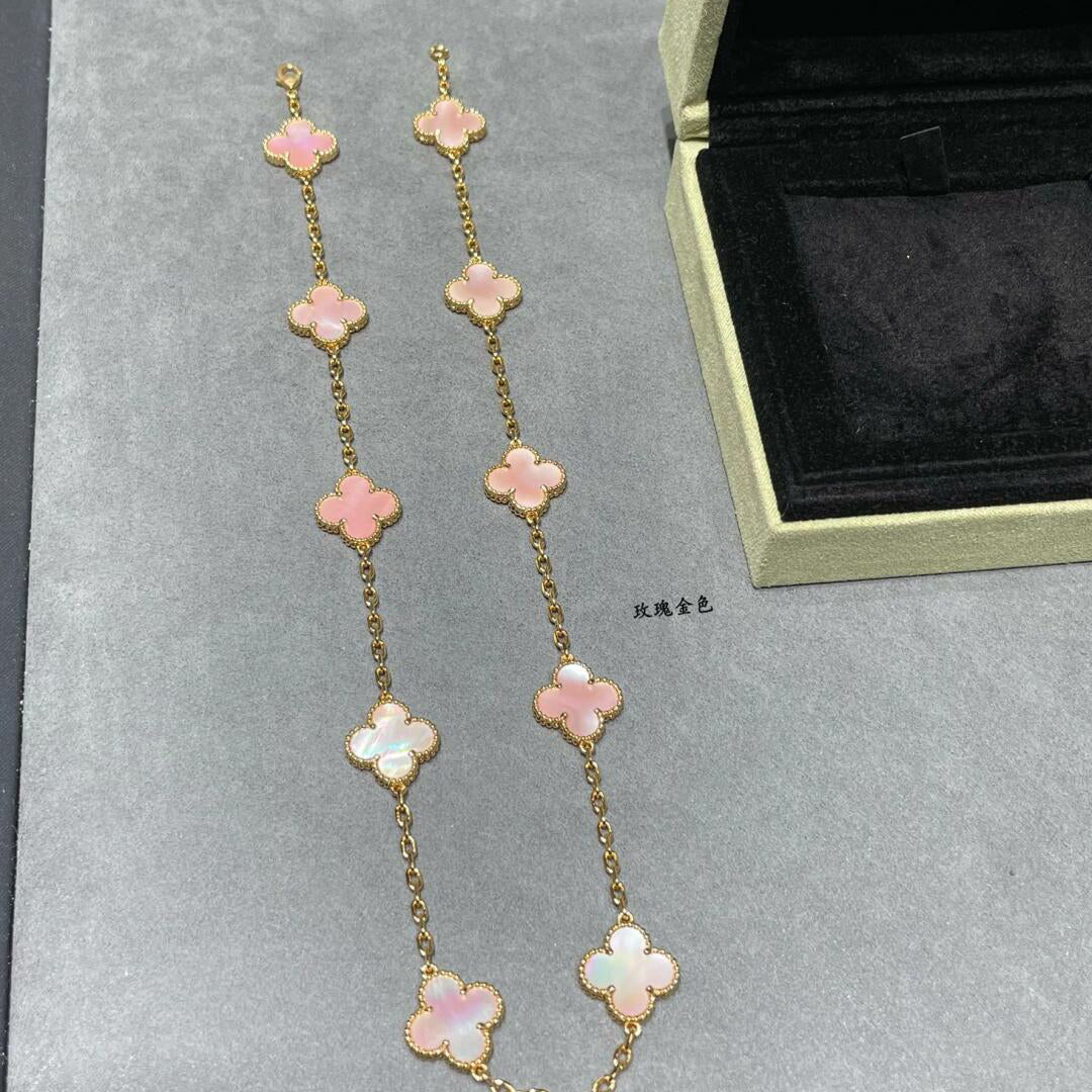 [ElanLuxe Jewelry]CLOVER 10 MOTIFS PINK MOP NECKLACE