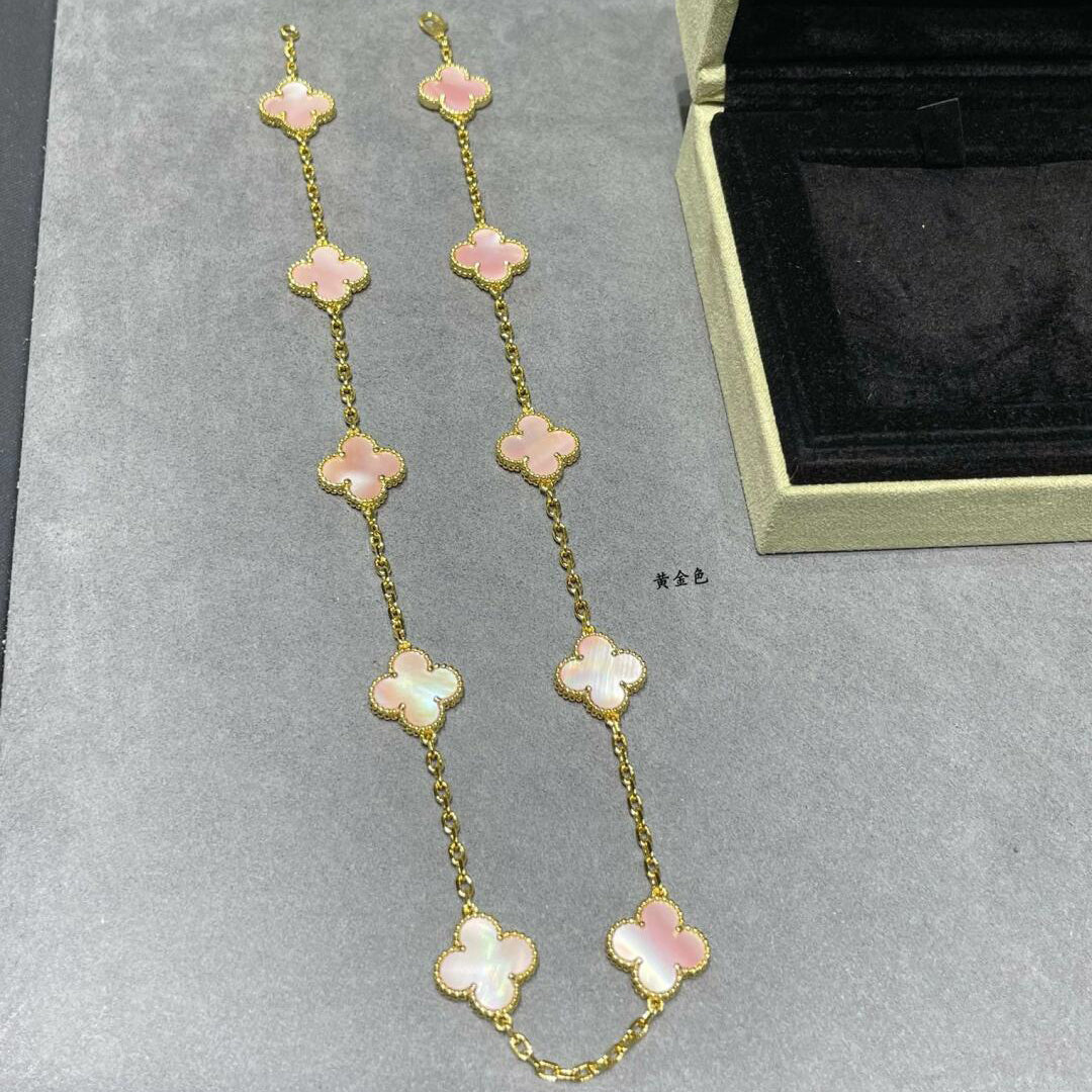 [ElanLuxe Jewelry]CLOVER 10 MOTIFS PINK MOP NECKLACE
