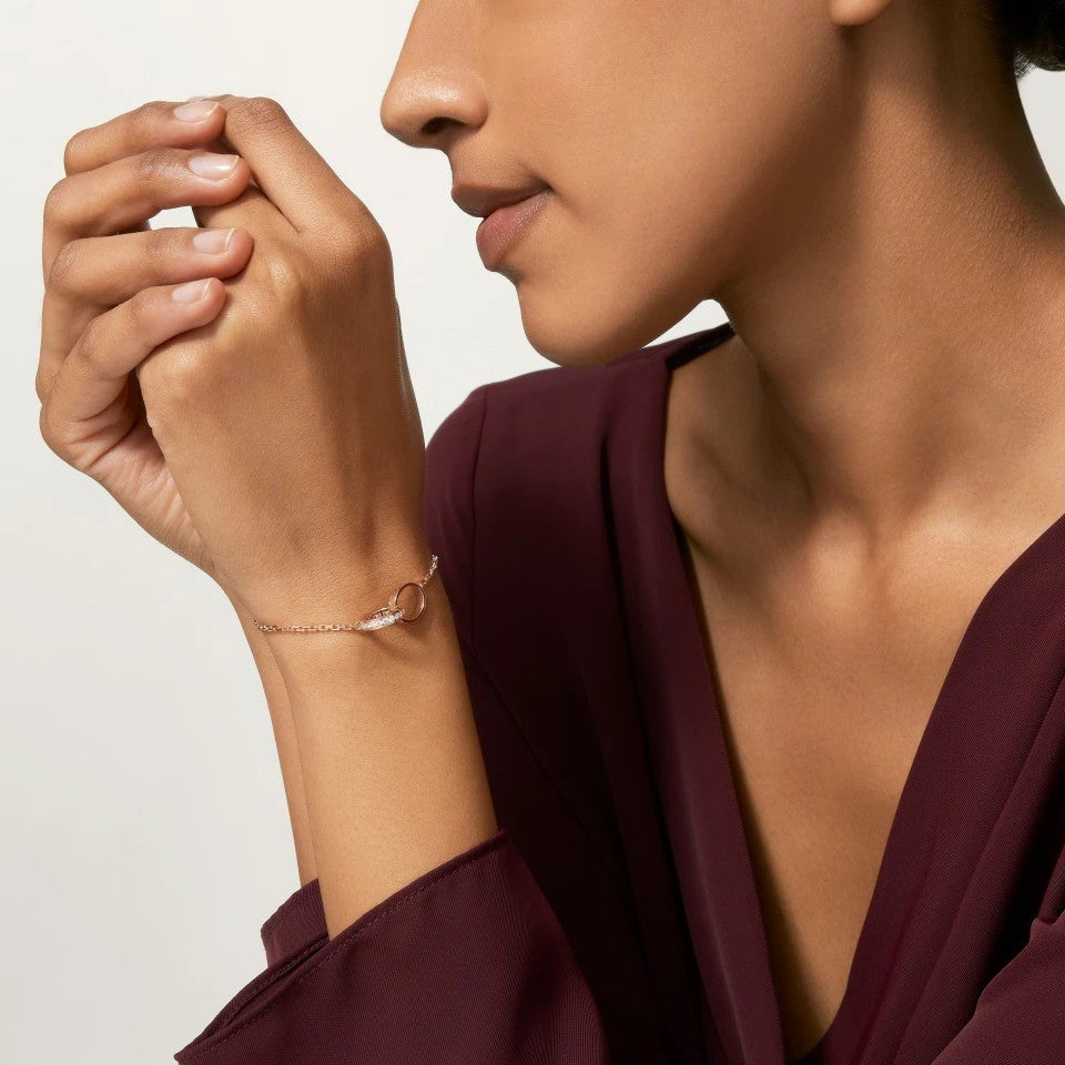 [ElanLuxe Jewelry]LOVE DOUBLE RING HALF DIAMOND BRACELET