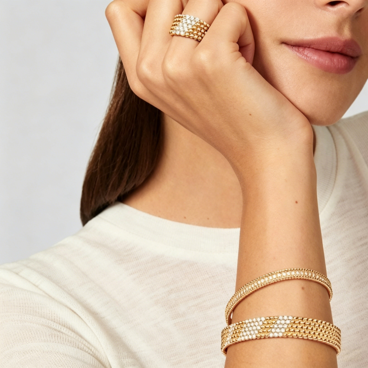 [ElanLuxe Jewelry]  FIVE-ROW DIAMOND BRACELET